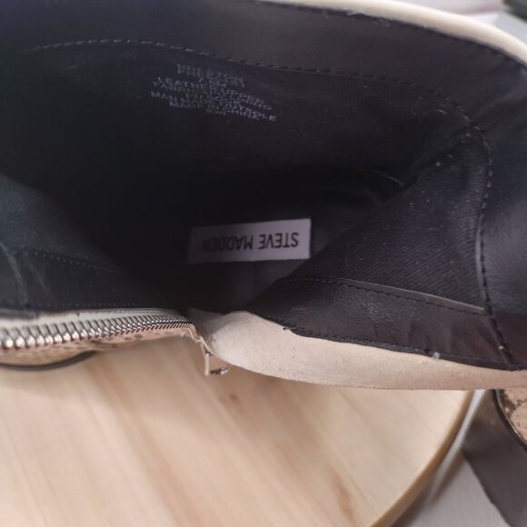 Steve Madden Pointed Cap Toe Python White Black Leather Ankle Boots Women US 7.5 - Picture 14 of 15